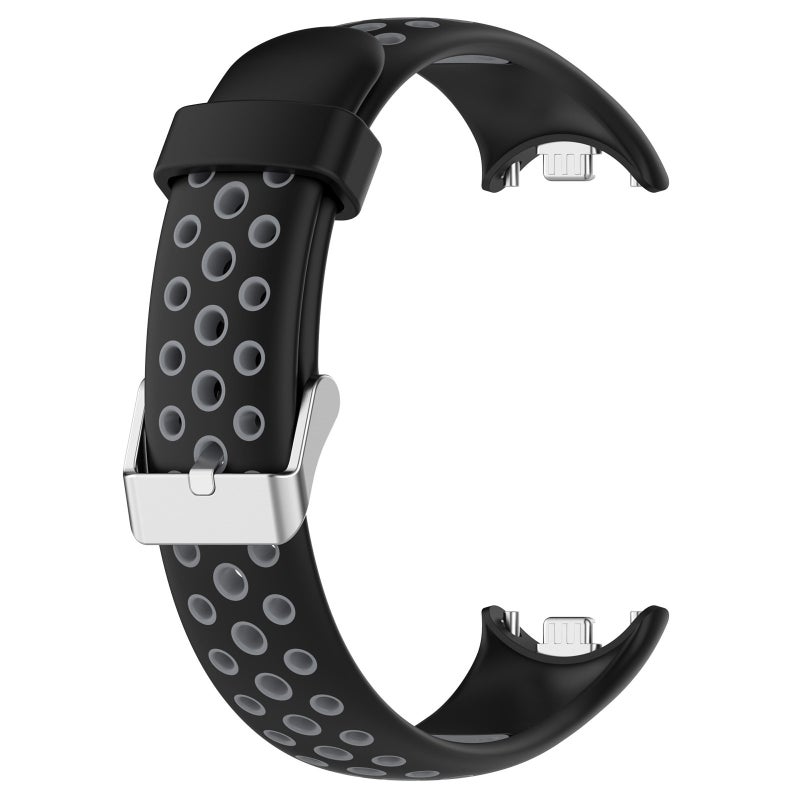 erorex For Xiaomi Smart Band 10 / 9 / 8 Holes Style Metal Connector Two Color Silicone Watch Band(Black Gray) - Image 3