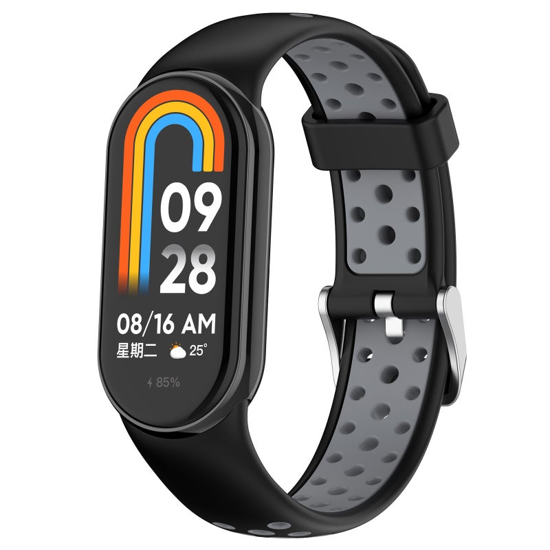 erorex For Xiaomi Smart Band 10 / 9 / 8 Holes Style Metal Connector Two Color Silicone Watch Band(Black Gray) - Image 1