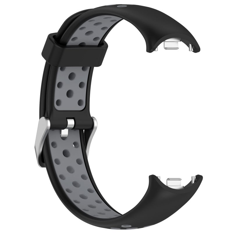 erorex For Xiaomi Smart Band 10 / 9 / 8 Holes Style Metal Connector Two Color Silicone Watch Band(Black Gray) - Image 4