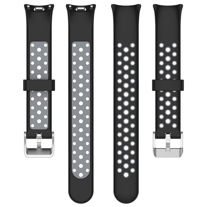 erorex For Xiaomi Smart Band 10 / 9 / 8 Holes Style Metal Connector Two Color Silicone Watch Band(Black Gray) - Image 5
