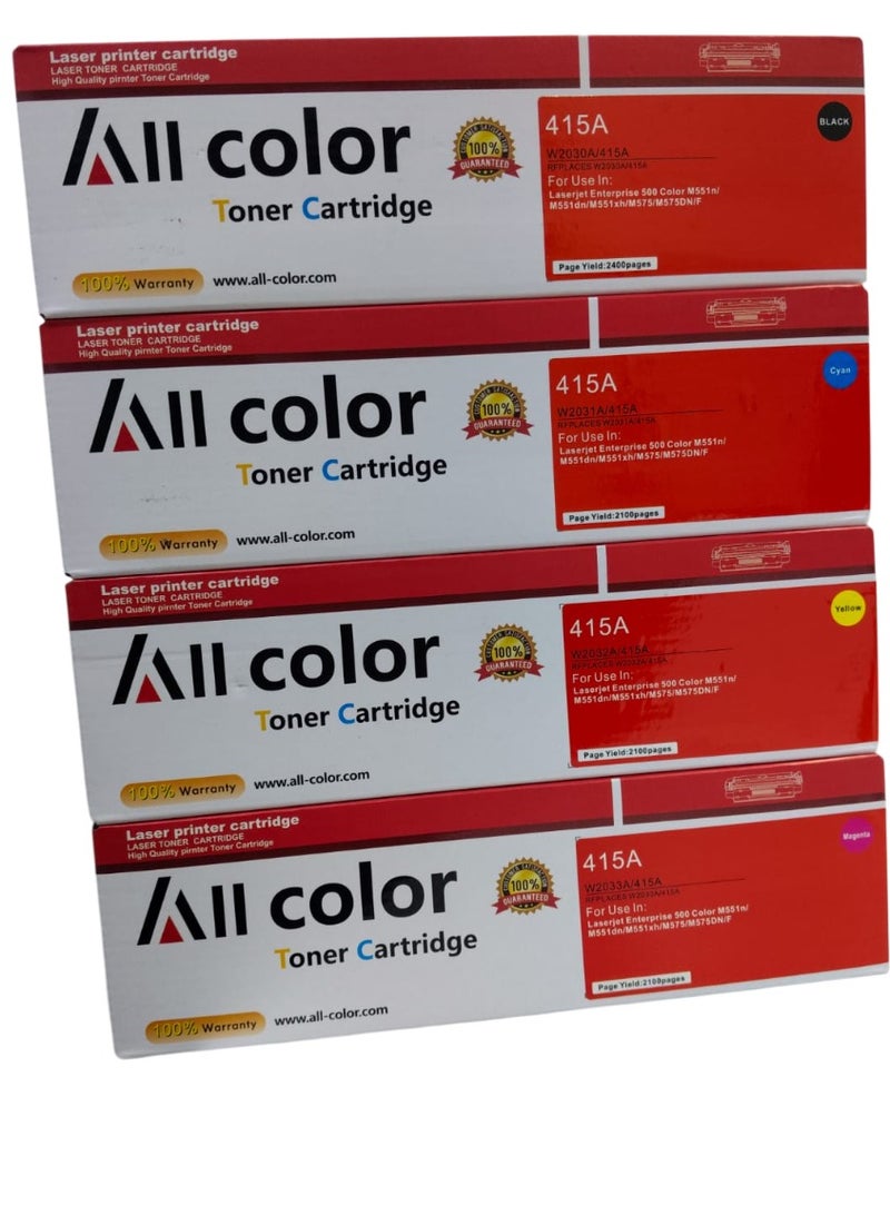 اول كلور خرطوشة حبر متوافقة 414A 415A 416A لطابعات HP Laserjet Pro M454 M454dw/nw MFP M479 M479dw M479fdw الملونة (مع شريحة) - Image 1