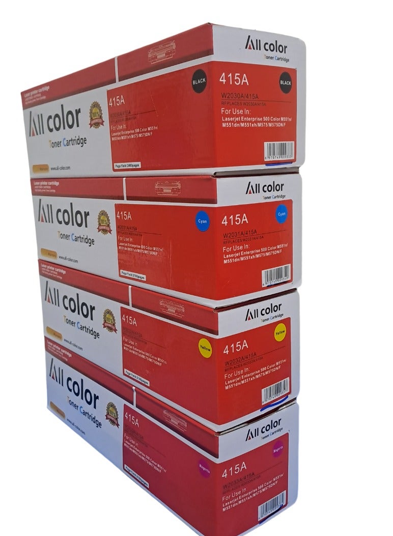 اول كلور خرطوشة حبر متوافقة 414A 415A 416A لطابعات HP Laserjet Pro M454 M454dw/nw MFP M479 M479dw M479fdw الملونة (مع شريحة) - Image 1