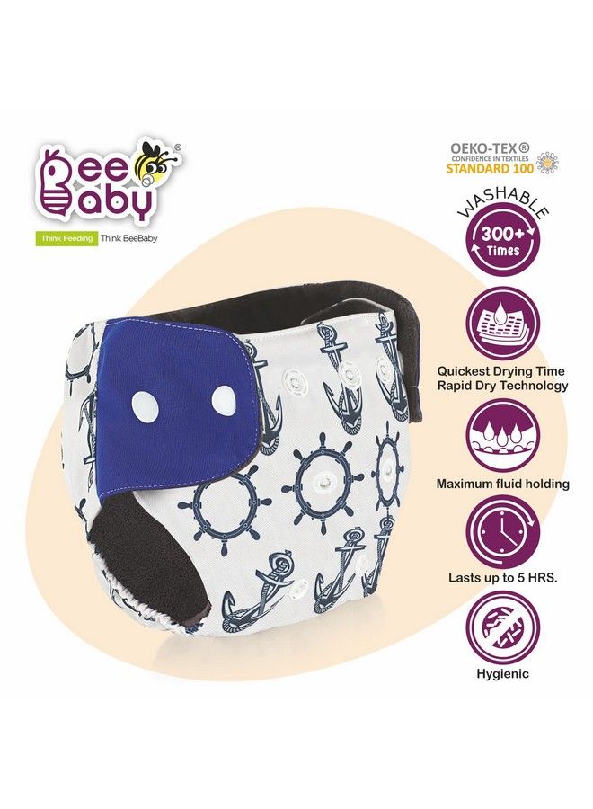 Beebaby Bumtelligent Free Size Pocket Style Cotton Cloth Baby Diaper & 2 Grey Rapidry Pads Inserts ; High Absorbent Adjustable Reusable & Washable ; 0 To 3 Years. (Sailordark Blue) - Image 4