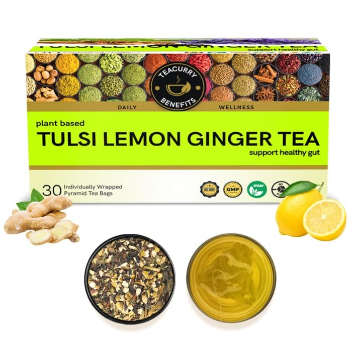 Teacurry Tulsi Lemon Ginger Tea (30 Tea Bags) - Helps to Improve Strength and Skin Wellness | 100% Natural - Image 1