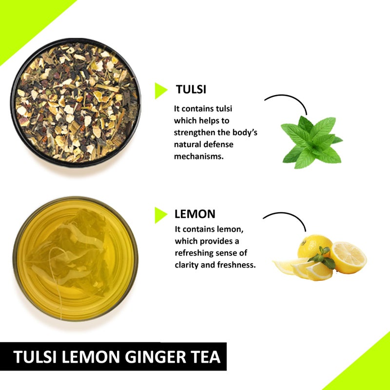 Teacurry Tulsi Lemon Ginger Tea (30 Tea Bags) - Helps to Improve Strength and Skin Wellness | 100% Natural - Image 2