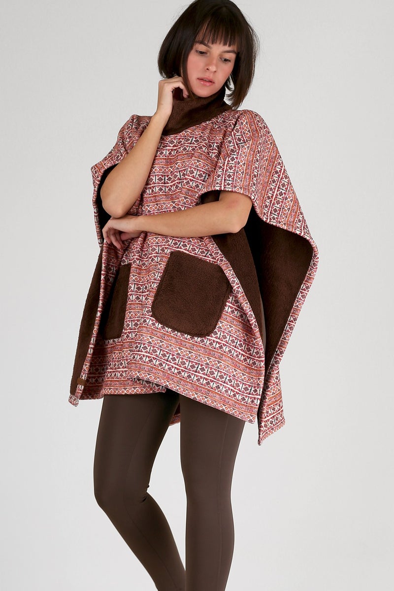 Hamur Dough Women's Home Wear Double-Sided Poncho Dressing Gown Wellsoft Plush Olden PNC-044  - Image 3