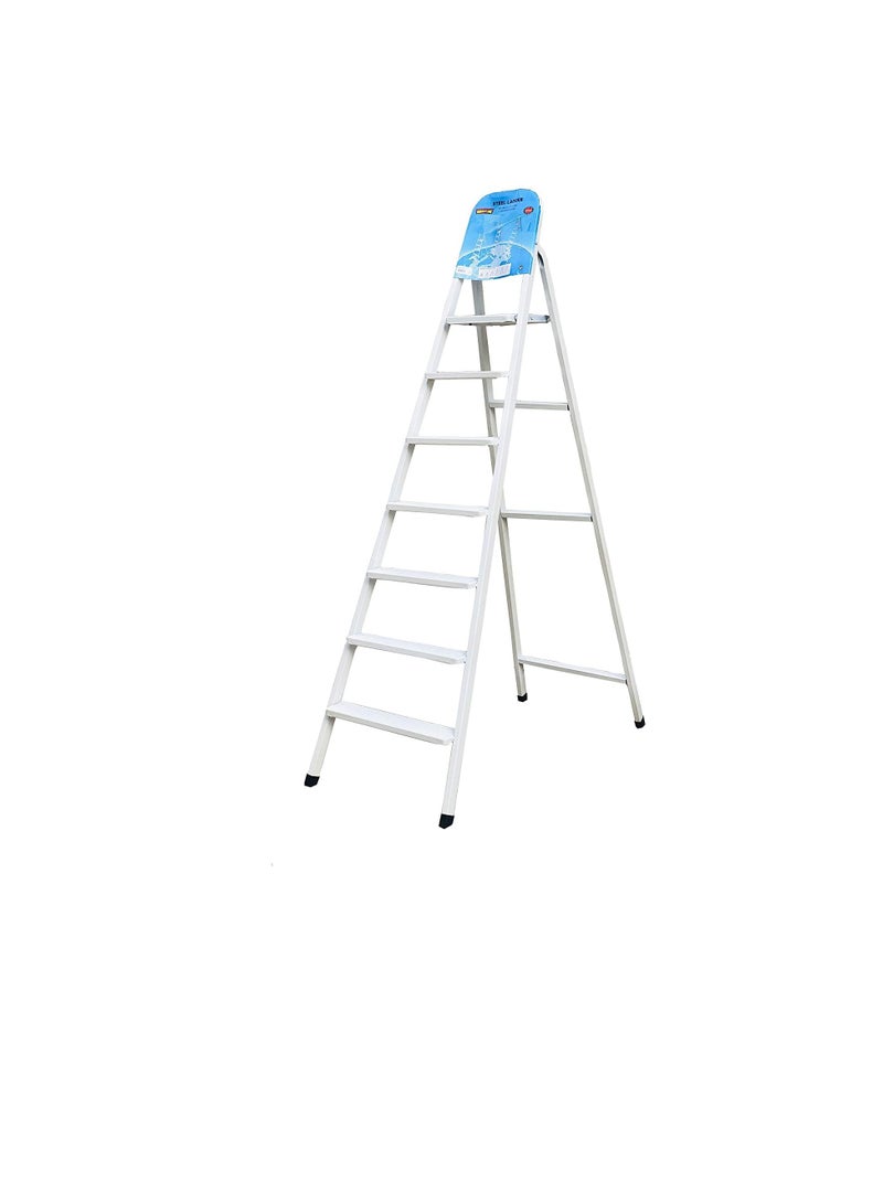 ROBUSTLINE Robustline Heavy Duty Steel Ladder, Ultra Stable Folding Ladder. (7 Step, White)  - Image 2