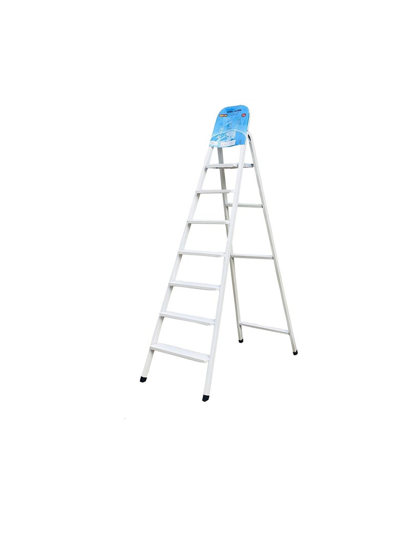 ROBUSTLINE Robustline Heavy Duty Steel Ladder, Ultra Stable Folding Ladder. (7 Step, White)  - Image 1