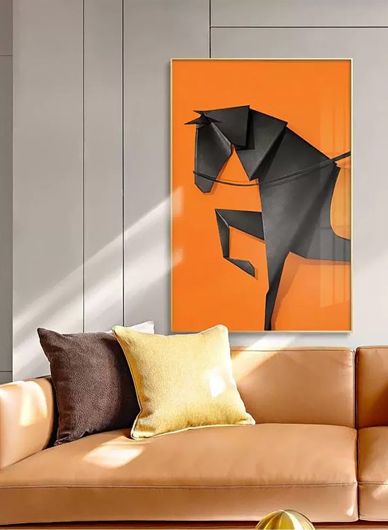 Merry Moments ملصق حصان أسود - عمل فني حصان - جمالية حديثة - فن جداري بسيط - فن جميل لتزيين المنزل والمكتب وغرفة المعيشة وفندق بوتيك - إطار باللون الذهبي 60x80 سم - Image 2