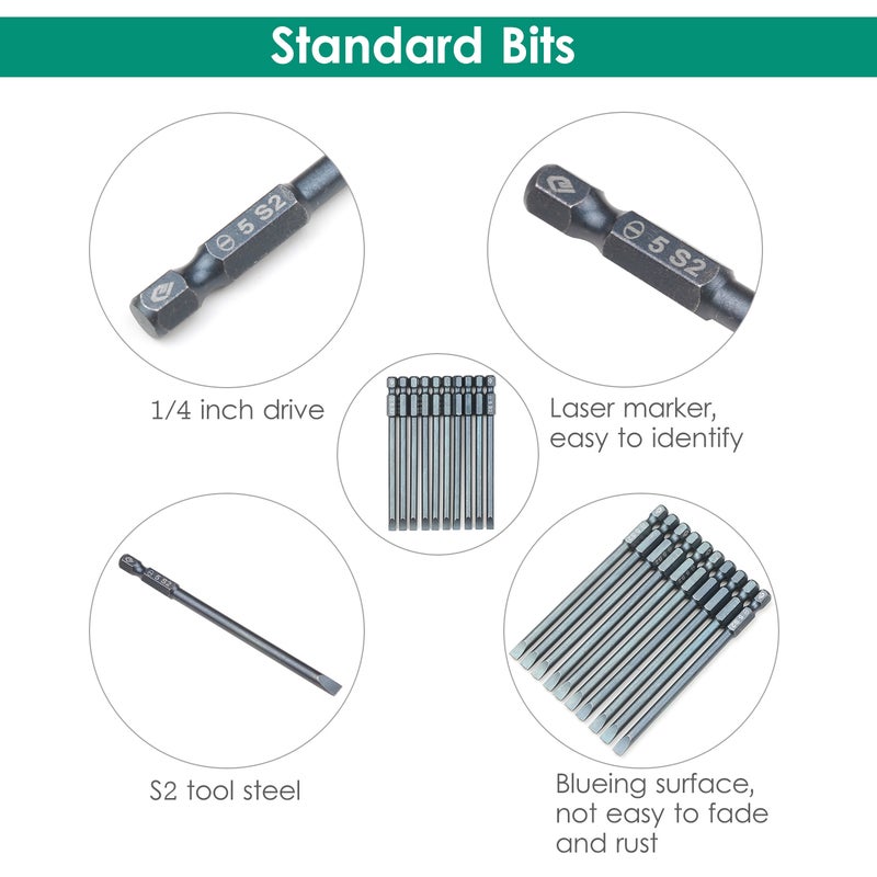 10-Piece Slotted Screwdriver Bit Set 1/4-inch Hex Shank S2 Steel Magnetic Screw Driver Bit Set for Power Screwdriver Electric Hand Drill - Image 3