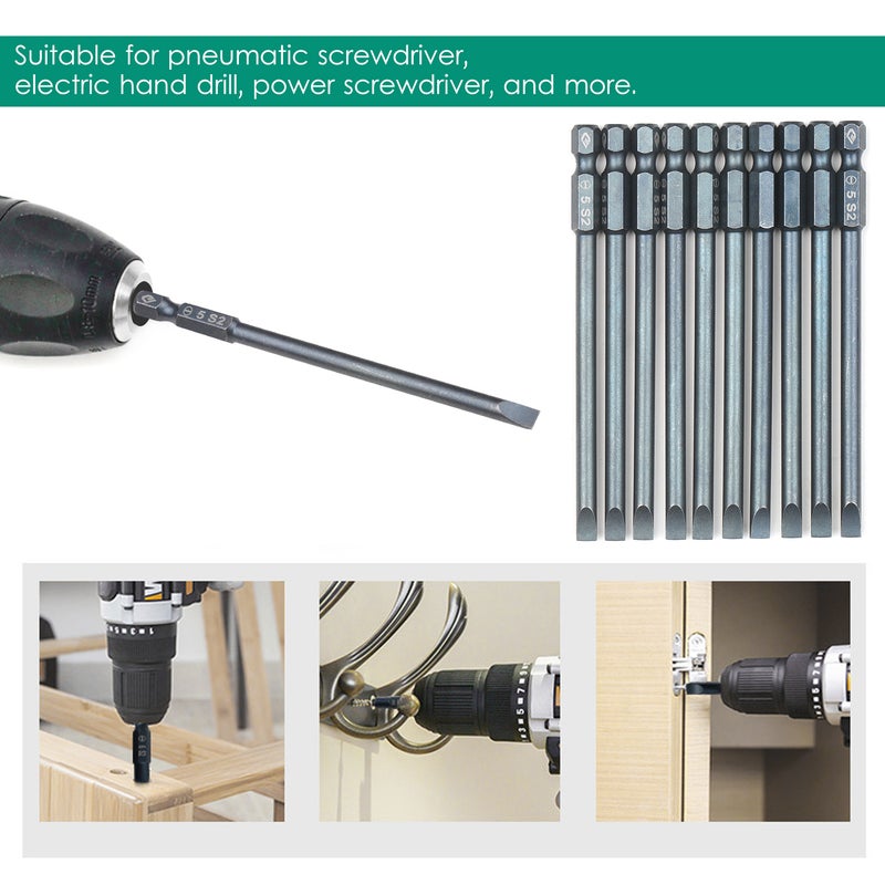 10-Piece Slotted Screwdriver Bit Set 1/4-inch Hex Shank S2 Steel Magnetic Screw Driver Bit Set for Power Screwdriver Electric Hand Drill - Image 5