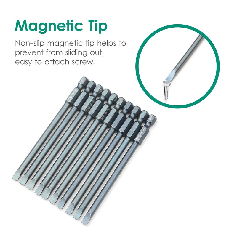 10-Piece Slotted Screwdriver Bit Set 1/4-inch Hex Shank S2 Steel Magnetic Screw Driver Bit Set for Power Screwdriver Electric Hand Drill - Image 4