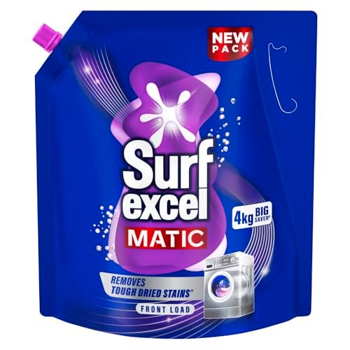 Surf Excel Matic Front Load Liquid Detergent 4L Refill Pouch, Specially designed to remove Tough Dried Stains, 1st time in Washing Machine - Image 1
