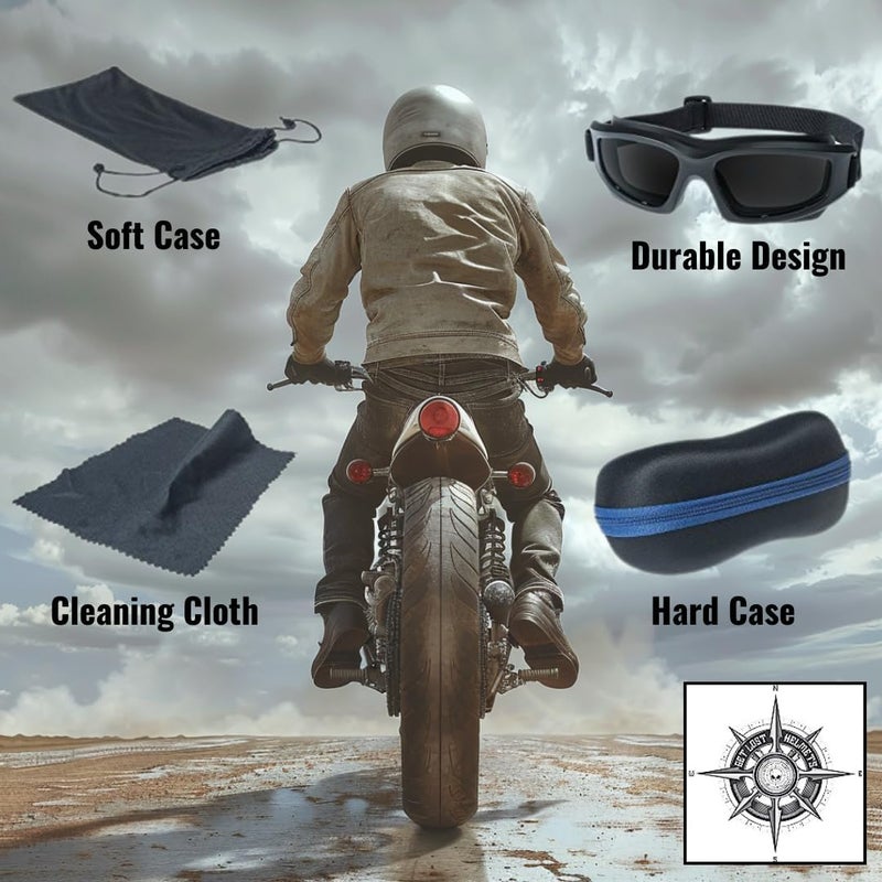 Get Lost Helmets Store Motorcycle Goggles For Men: Heavy-Duty Motorcycle Riding Goggles w/Hard Case, Cleaning Cloth, & Pouch - Image 2