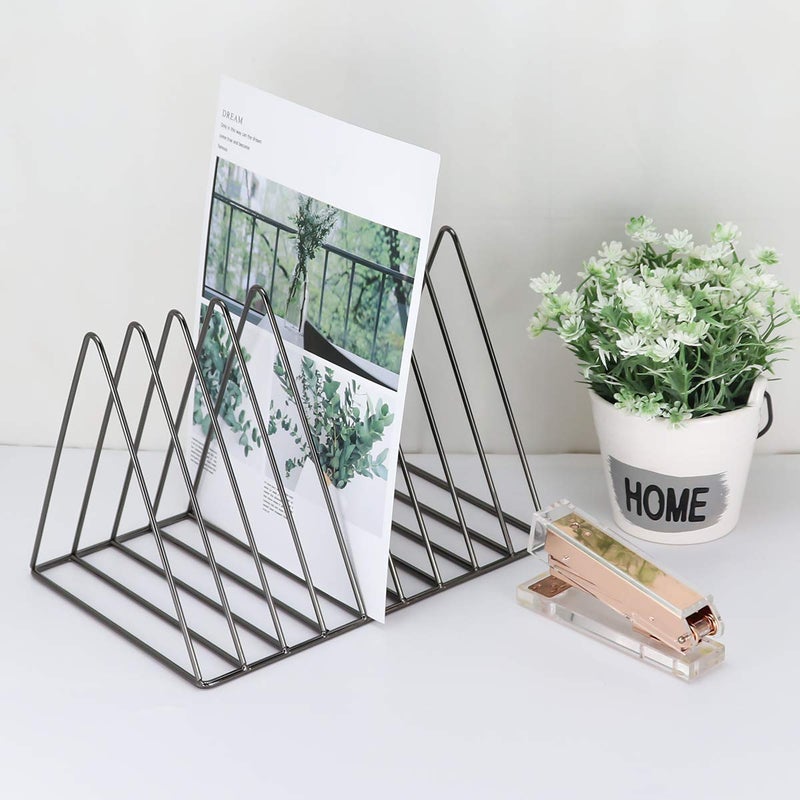 MORIGEM File Organizer, Bookshelf Magazine Rack, Triangle Iron Book Rack, 9 Slots Book Stand, Book Display for Office Home School (Dark Gray) - Image 2
