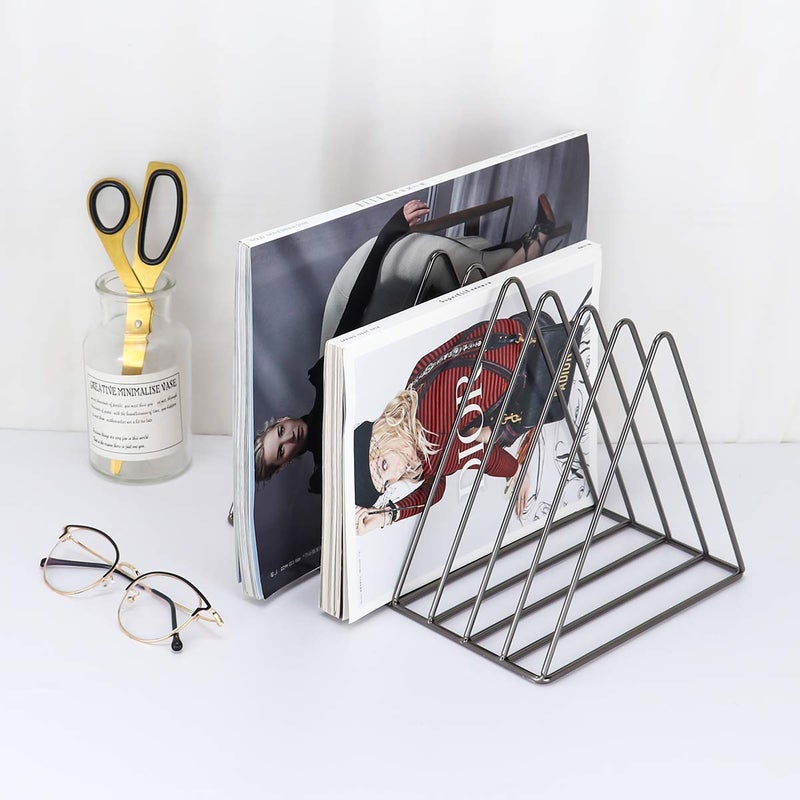 MORIGEM File Organizer, Bookshelf Magazine Rack, Triangle Iron Book Rack, 9 Slots Book Stand, Book Display for Office Home School (Dark Gray) - Image 4