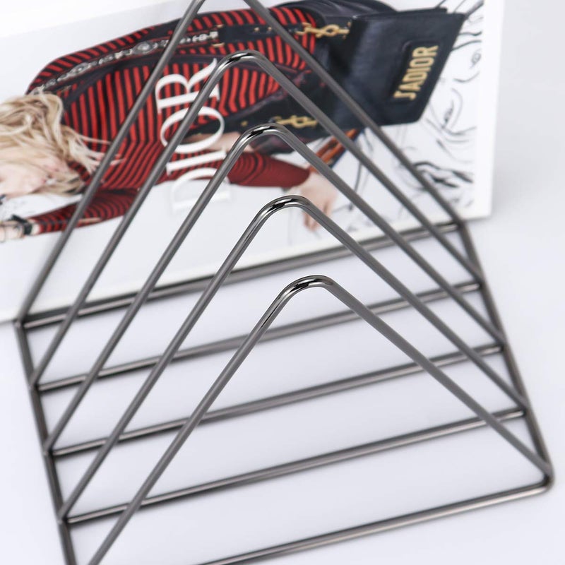 MORIGEM File Organizer, Bookshelf Magazine Rack, Triangle Iron Book Rack, 9 Slots Book Stand, Book Display for Office Home School (Dark Gray) - Image 5