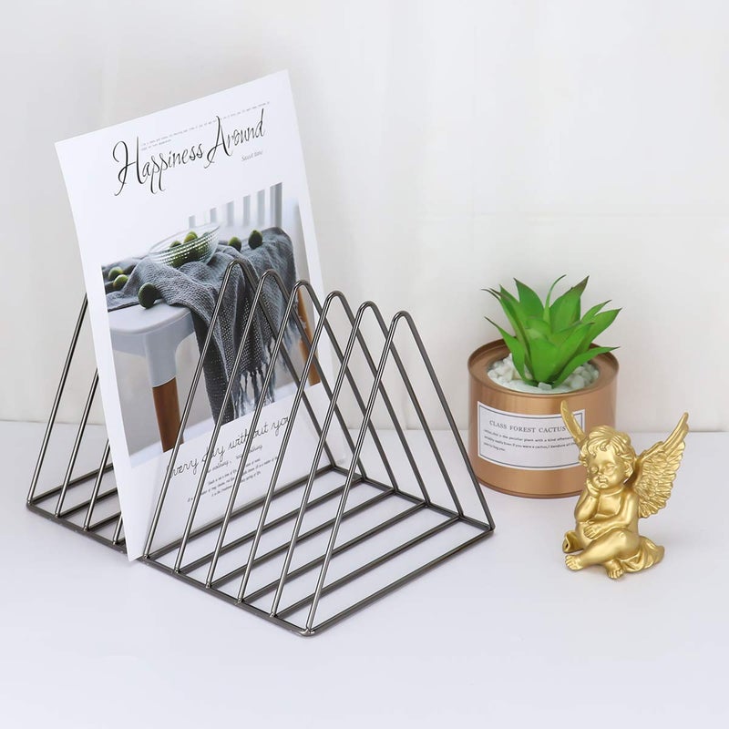MORIGEM File Organizer, Bookshelf Magazine Rack, Triangle Iron Book Rack, 9 Slots Book Stand, Book Display for Office Home School (Dark Gray) - Image 3