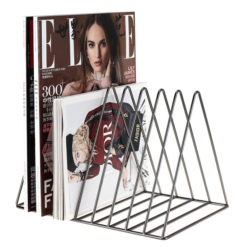 MORIGEM File Organizer, Bookshelf Magazine Rack, Triangle Iron Book Rack, 9 Slots Book Stand, Book Display for Office Home School (Dark Gray) - Image 1