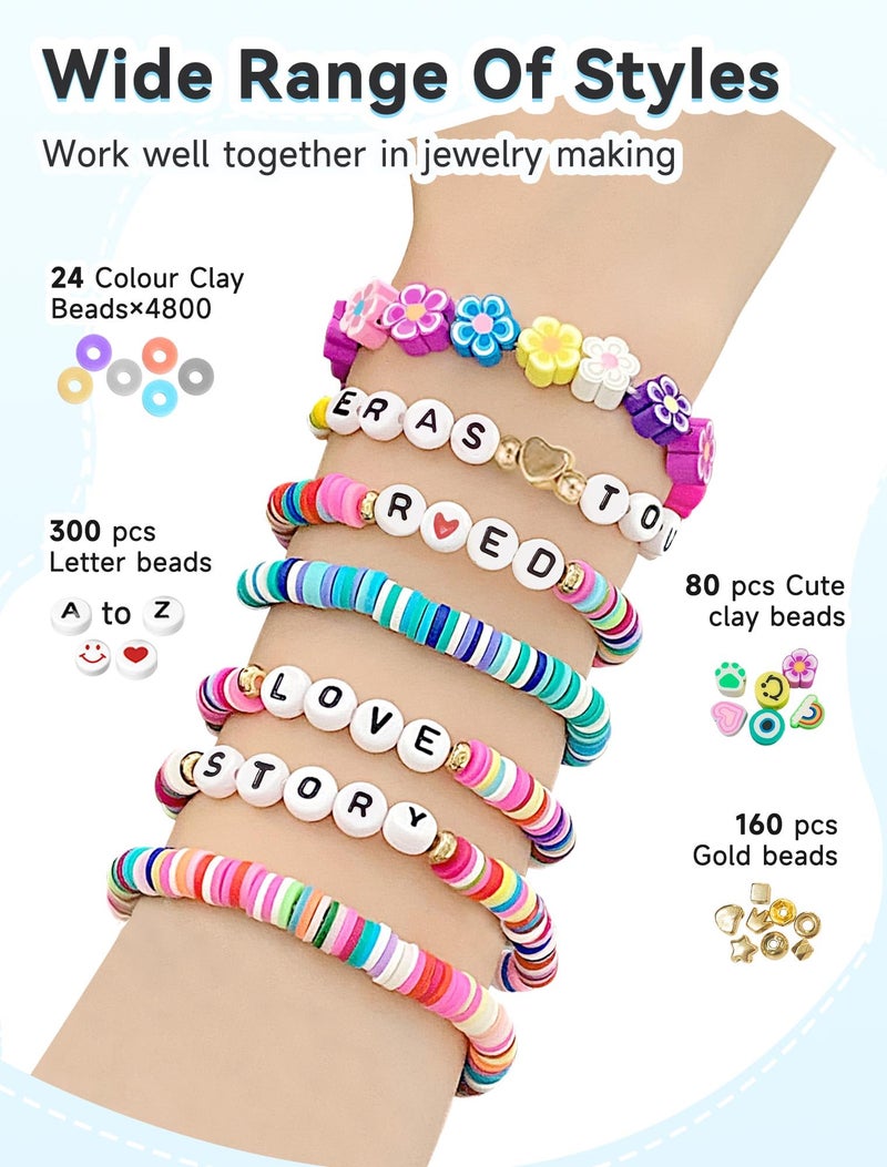 ARTDOT 5342 PCS Clay Beads for Friendship Bracelets Making Kit, 24 Rainbow Colors Jewelry Making Supplies Heishi Beads with Elastic String and Organizer Gifts - Image 4