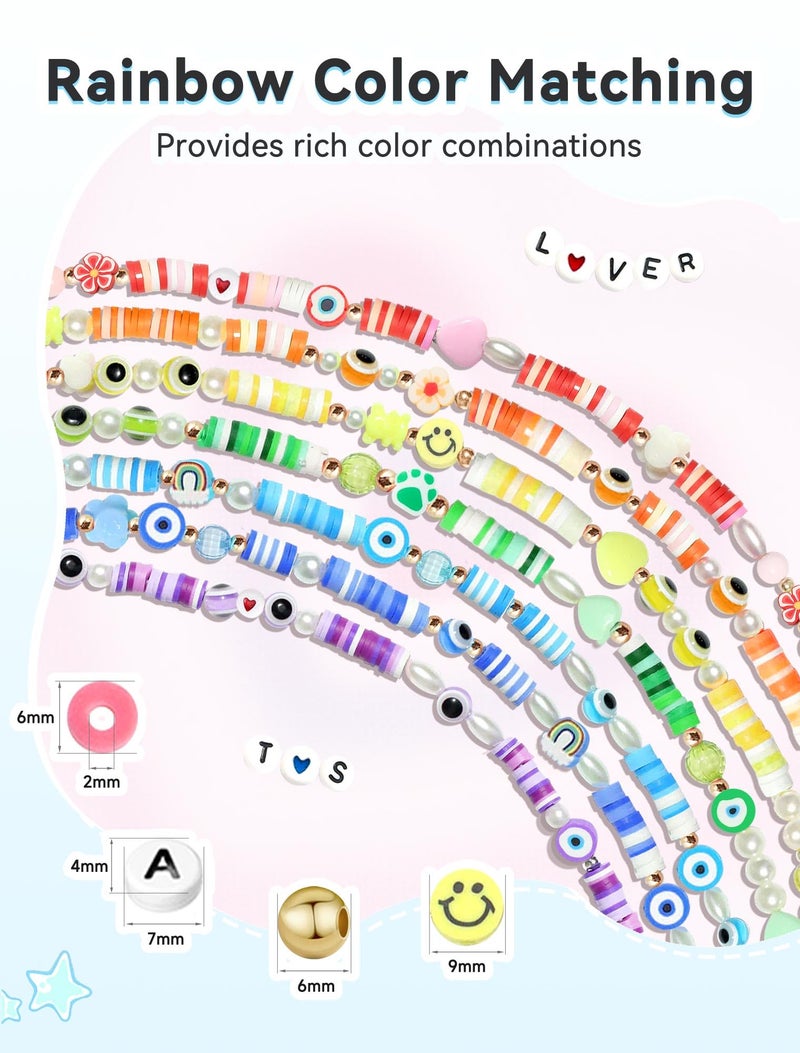 ARTDOT 5342 PCS Clay Beads for Friendship Bracelets Making Kit, 24 Rainbow Colors Jewelry Making Supplies Heishi Beads with Elastic String and Organizer Gifts - Image 3
