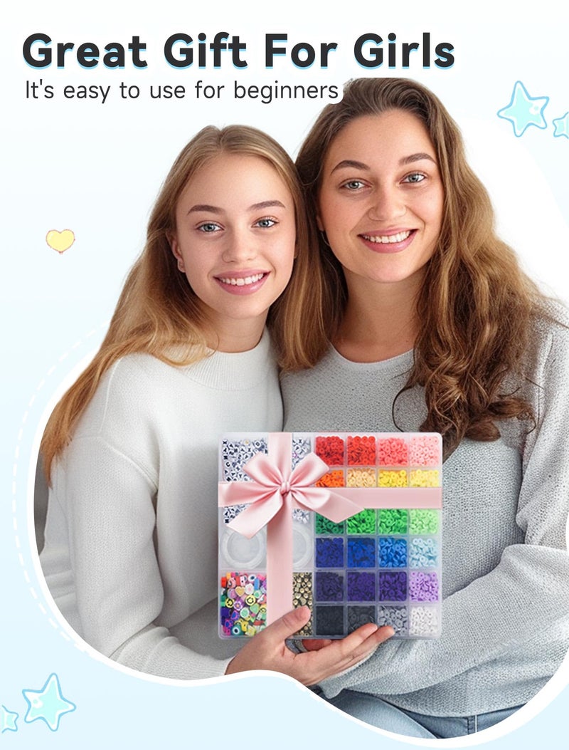 ARTDOT 5342 PCS Clay Beads for Friendship Bracelets Making Kit, 24 Rainbow Colors Jewelry Making Supplies Heishi Beads with Elastic String and Organizer Gifts - Image 5