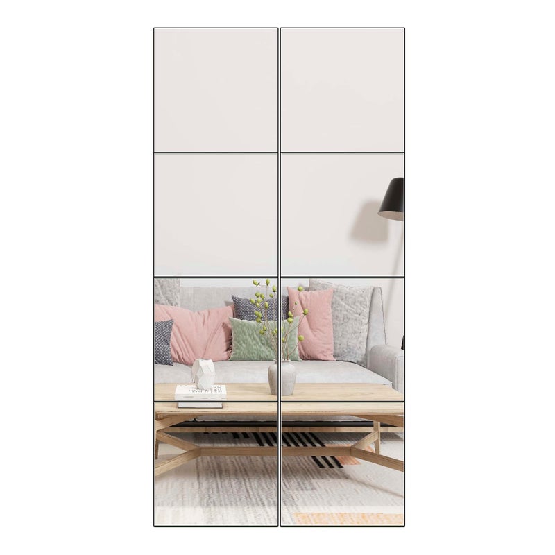 Ruomeng Full Length Mirror Tiles  12 Inch x 8Pcs Frameless Wall Mirror Full Body Mirror for Home Gym Vanity Bedroom Living Room