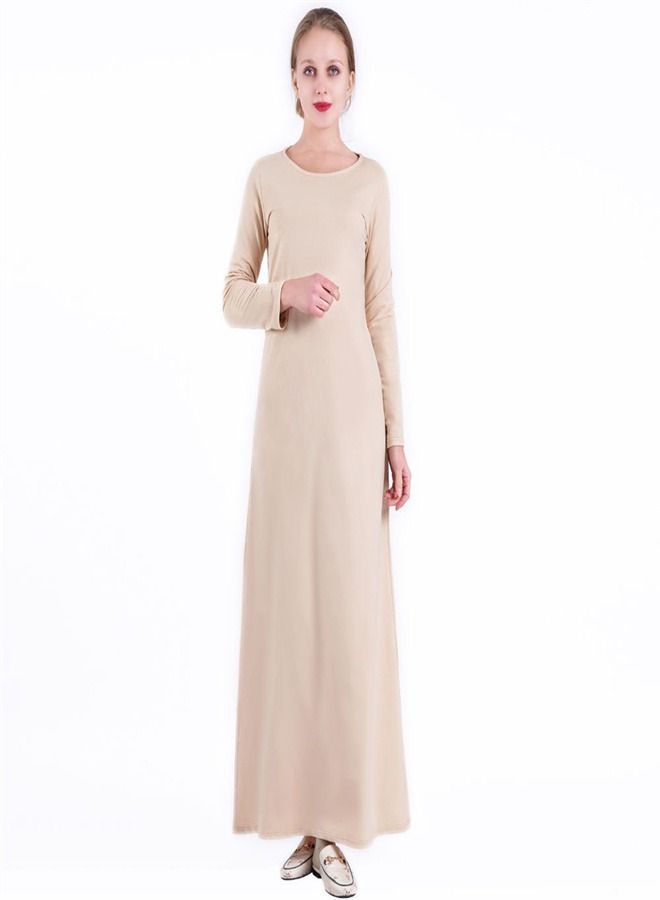 Loquat Simple Dress In Solid Color Beige  - Image 1