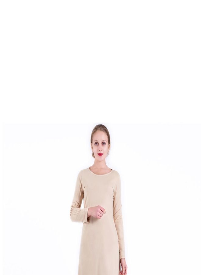 Loquat Simple Dress In Solid Color Beige  - Image 3