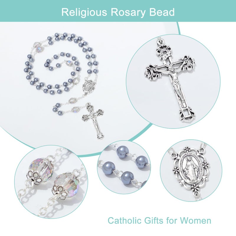 KOMI 6 MM Glass Pearl Rosary Beads Necklace, Color Crystallized Beads Catholic Rosary for Women with Velvet Bag Religious Gifts - Image 2