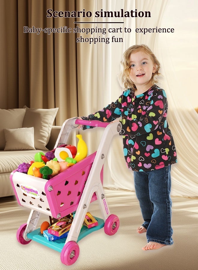 MIXDE 9 PCS Kids Shopping Cart Trolley Play Set with Pretend Food and Accessories,Perfect for Ages 3+ Pretend Play and Role-Playing Games - Image 5