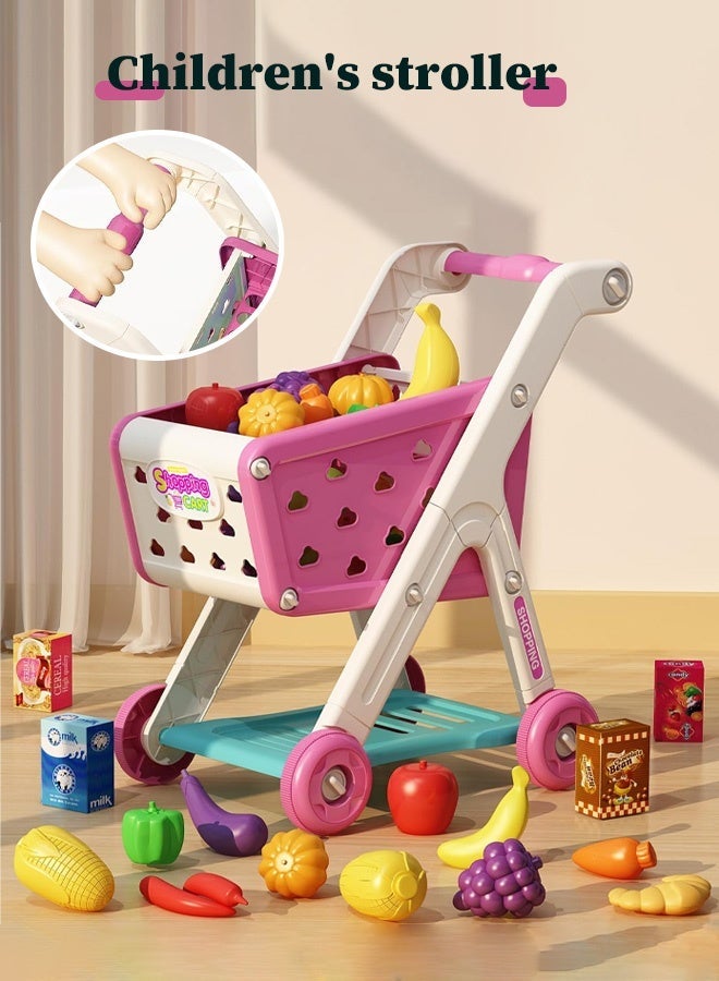 MIXDE 9 PCS Kids Shopping Cart Trolley Play Set with Pretend Food and Accessories,Perfect for Ages 3+ Pretend Play and Role-Playing Games - Image 2