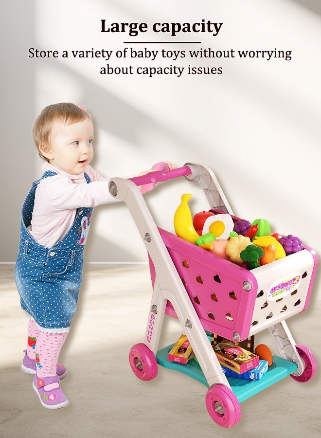 MIXDE 9 PCS Kids Shopping Cart Trolley Play Set with Pretend Food and Accessories,Perfect for Ages 3+ Pretend Play and Role-Playing Games - Image 3