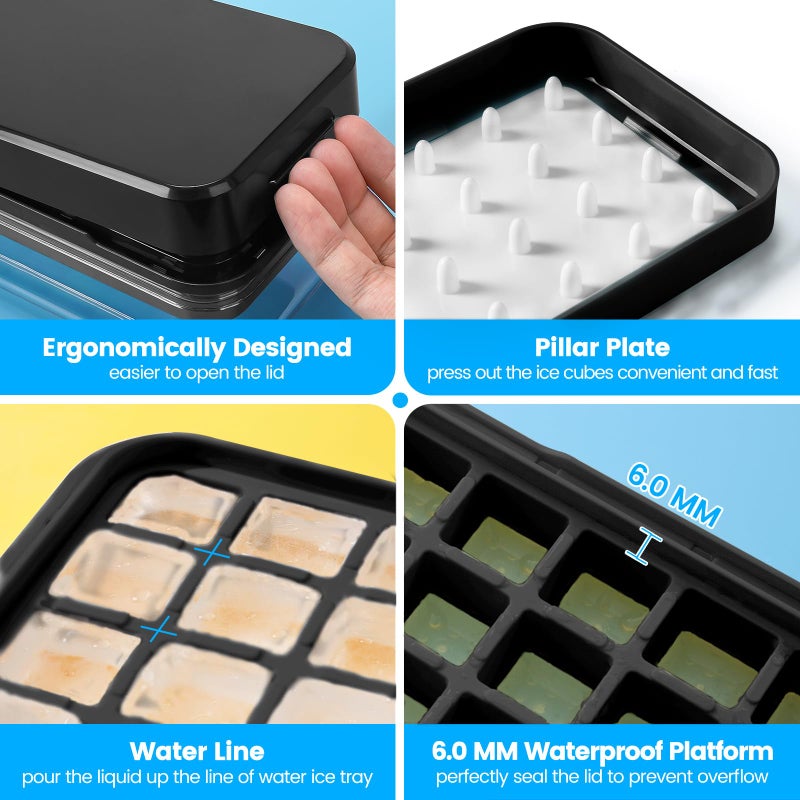 PHINOX Ice Cube Tray with Lid and Bin, PHINOX 56 pcs Ice Trays for Freezer, Ice Cube Trays for Freezer with 2 trays, Container, Lid & Ice Scoop, BPA Free, Black - Image 5