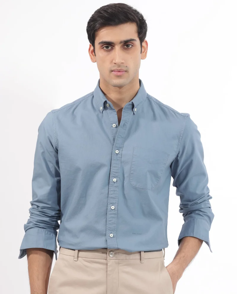 Rare Rabbit Rare Rabbit Men's Auxfo Blue Cotton Fabric Full Sleeves Solid Shirt
