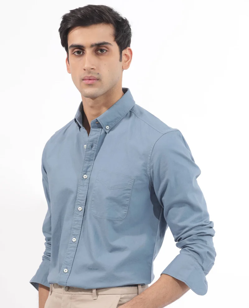 Rare Rabbit Rare Rabbit Men's Auxfo Blue Cotton Fabric Full Sleeves Solid Shirt