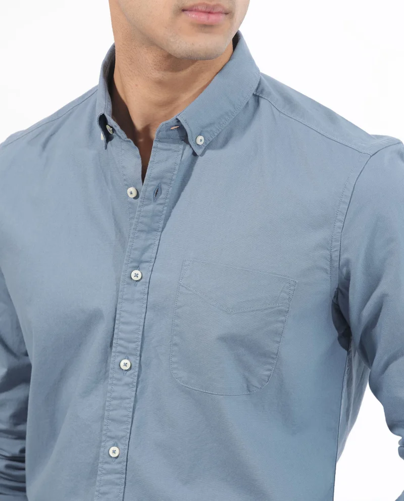 Rare Rabbit Rare Rabbit Men's Auxfo Blue Cotton Fabric Full Sleeves Solid Shirt