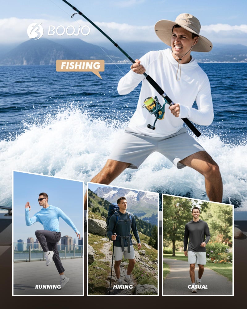 BOOJO UPF 50+ Fishing Shirts for Men - Long Sleeve UV Sun Protection Hoodie Lightweight Rash Guard for Hiking Running Athletic - Image 2