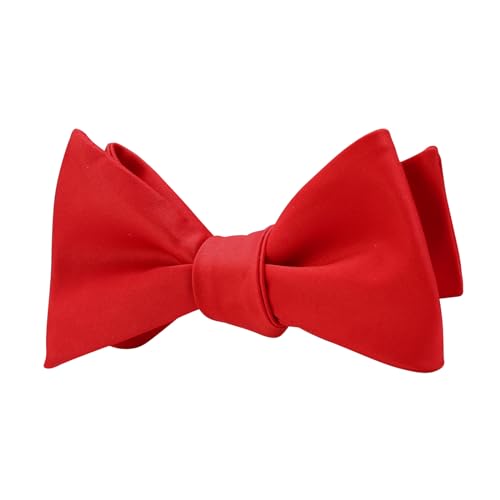 PenSee Mens Self Bow Tie Solid Red Jacquard Woven Silk Bow Ties - Image 3