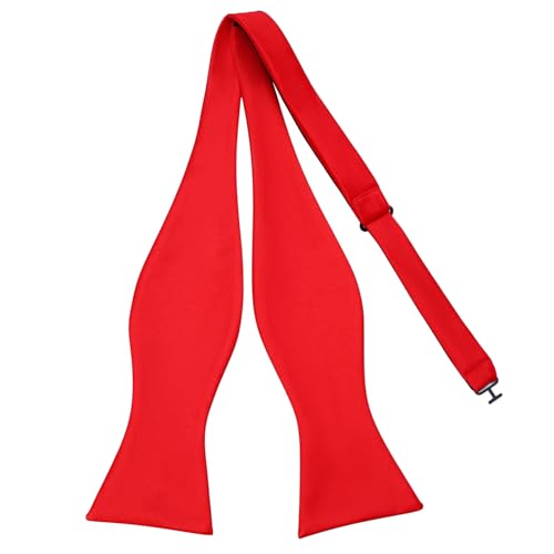 PenSee Mens Self Bow Tie Solid Red Jacquard Woven Silk Bow Ties - Image 5