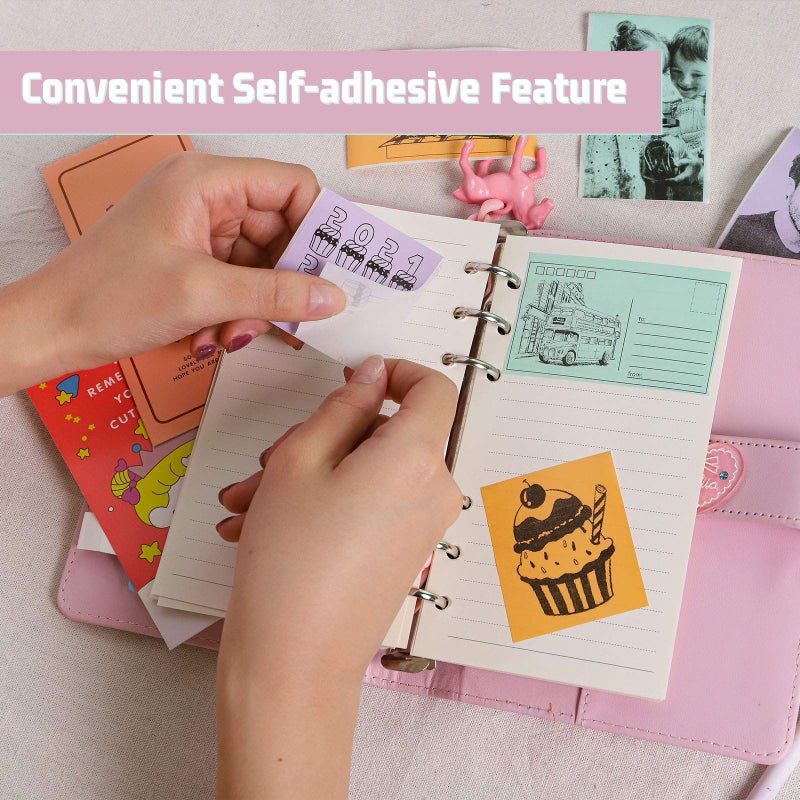 Memoking T02/M02X/M02L Purple/Green/Orange Thermal Paper-20-Year Sticky 50mmx3.5m for Journal Photo Texts Study Notes and More, 3 Rolls - Image 5