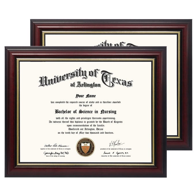 85X11 CERTIFICATE DIPLOMA FRAMESOLID WOOD UV PROTECTION ACRYLICCHERRY FINISH WITH GOLD TRIM2 PACK