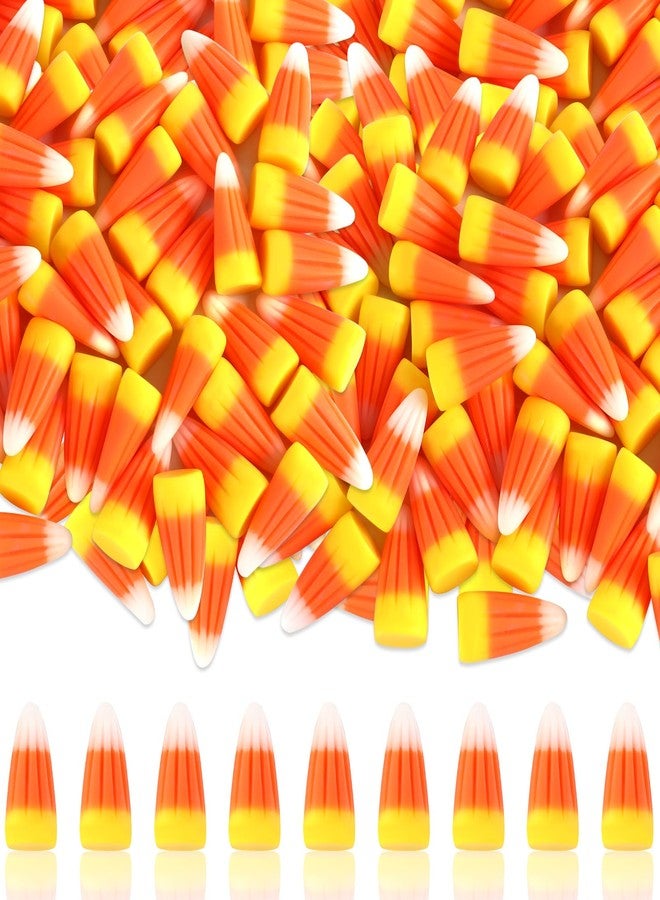 JUNEBRUSHS Halloween Table Decorations, 50 Pcs Fake Candy Corn Resin Candy Corn Decor Artificial Fall Ornaments for Tiered Tray Vase Filler Jewelry Making Halloween Crafts - Image 1