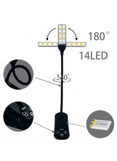 Arabest 1pc Clip On Book Light, USB 14 LED Lamp Reading Light Eye Protection Desk 180° Adjustable Bedside Night Light 8-gear Electrodeless Dimming  - Image 3