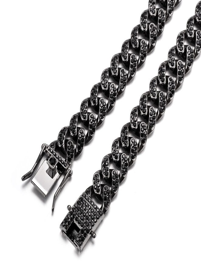 Halukakah Gold Chain for Men Iced Out,14MM Rhodium Black Plated Diamond Cuban Link Chain Necklace 24",Lab Dimaonds Prong Set,Gift for Him - Image 5