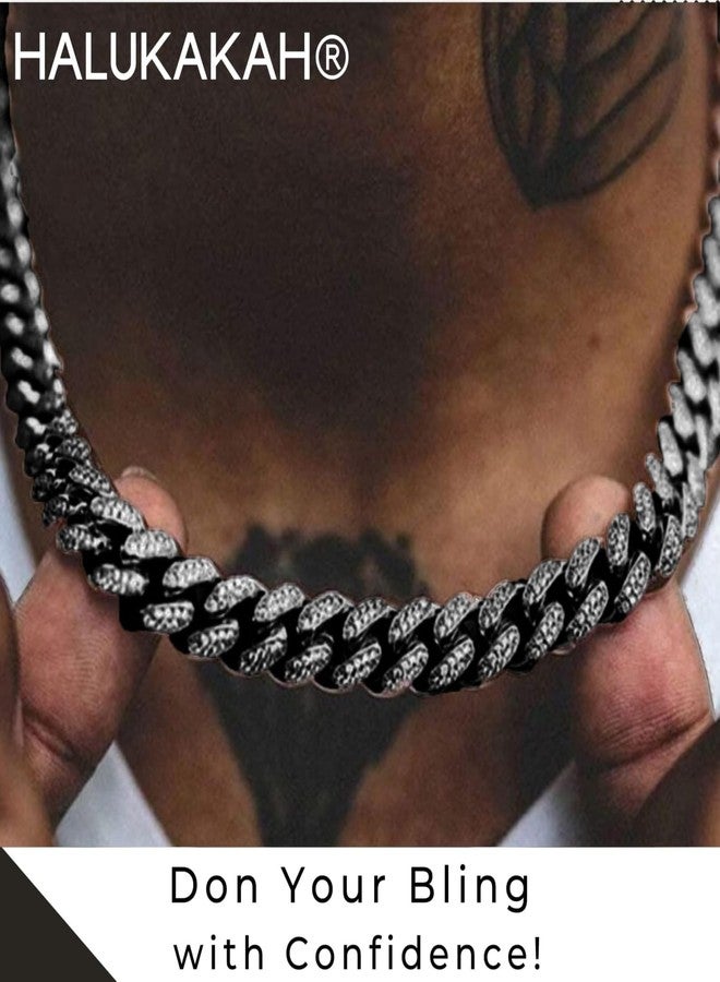 Halukakah Gold Chain for Men Iced Out,14MM Rhodium Black Plated Diamond Cuban Link Chain Necklace 24",Lab Dimaonds Prong Set,Gift for Him - Image 2