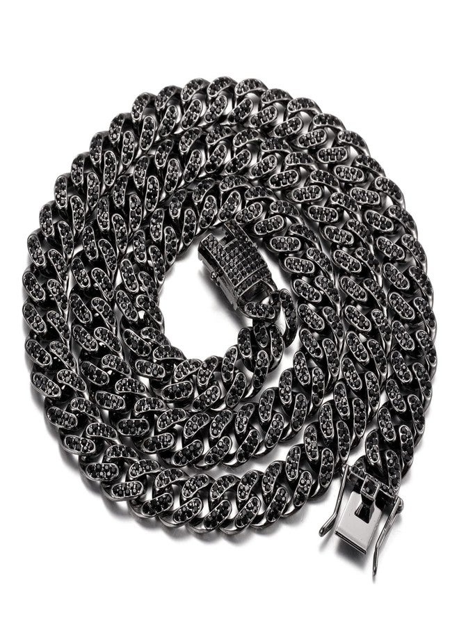 Halukakah Gold Chain for Men Iced Out,14MM Rhodium Black Plated Diamond Cuban Link Chain Necklace 24",Lab Dimaonds Prong Set,Gift for Him - Image 4