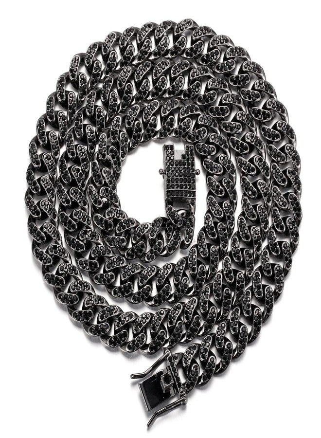 Halukakah Gold Chain for Men Iced Out,14MM Rhodium Black Plated Diamond Cuban Link Chain Necklace 24",Lab Dimaonds Prong Set,Gift for Him - Image 1