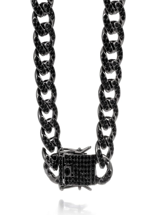 Halukakah Gold Chain for Men Iced Out,14MM Rhodium Black Plated Diamond Cuban Link Chain Necklace 24",Lab Dimaonds Prong Set,Gift for Him - Image 3
