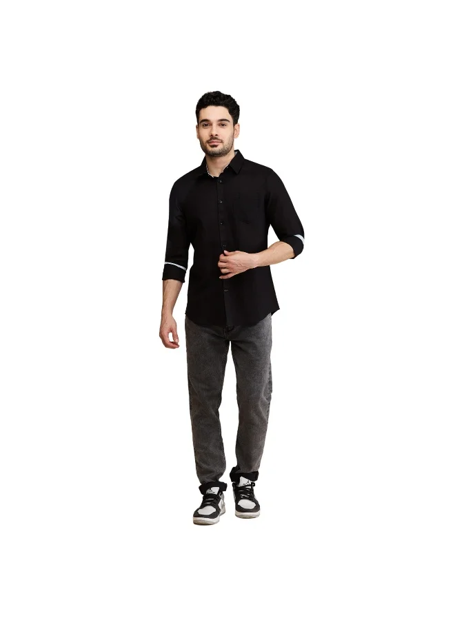 بيينغ هيومان Mens Black Collared Long Sleeve Shirt